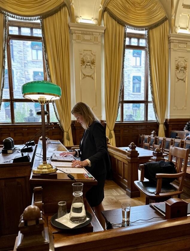 Advokat Anette Fjeld presenterte NKK, raseklubber og oppdretteres side i Høyesterett på sakens første dag (Foto: NKK) illustrasjonfoto