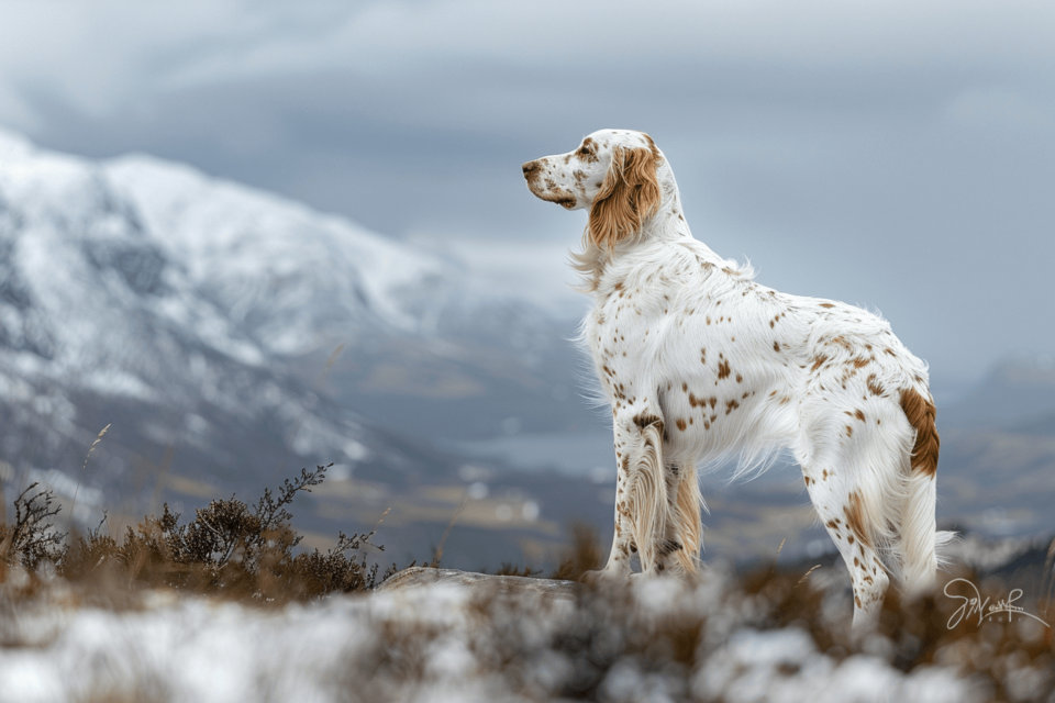 Engelsk setter i Dovrefjell (AI-bilde, FKF) Illustrasjonsfoto